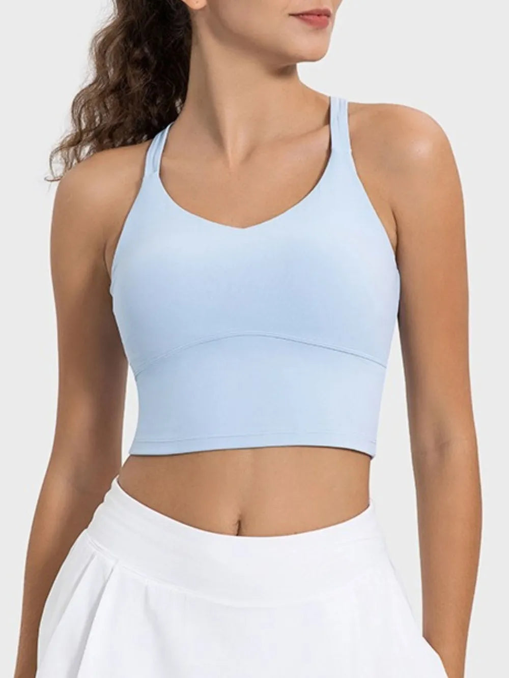Zanneft Millennia crisscross active tank top – sculpt fit round neck workout shirt for women.